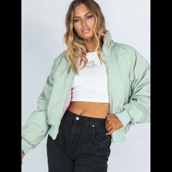 Princess Polly Jackets & Blazers - Princess Polly Selena Springtime Puffer Jacket Coat Pink Green xs/s